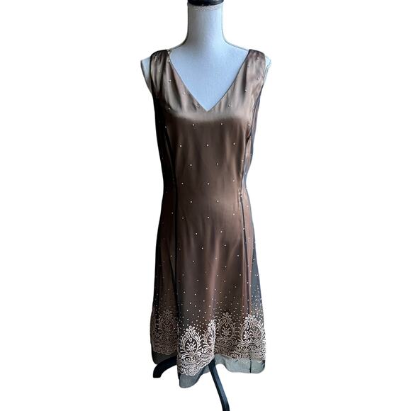 Adrianna Papell Boutique gold overlay cocktail dress size 14w - Picture 1 of 8